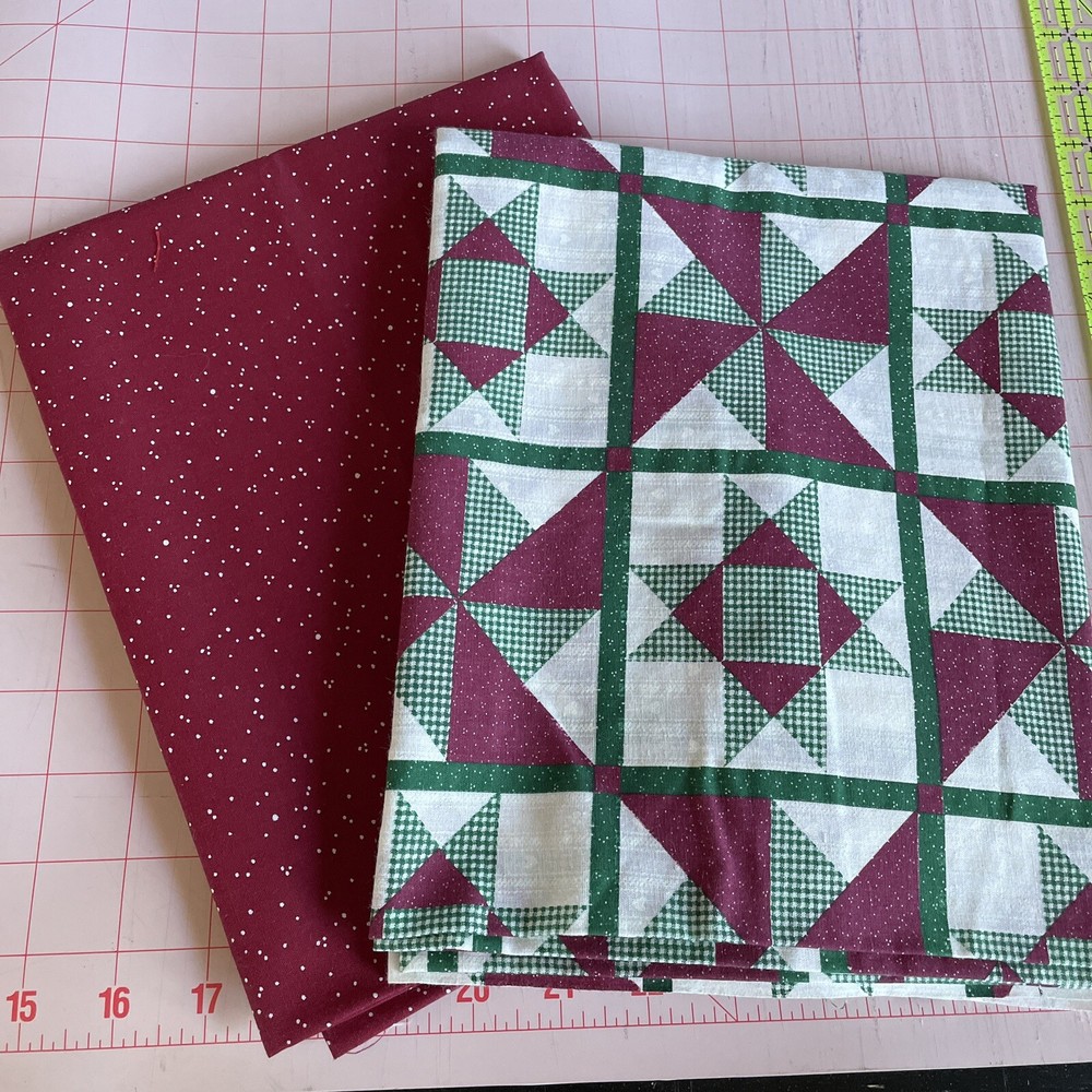maroon red Dotted Green cheater patchwork 2.6 yard bundle