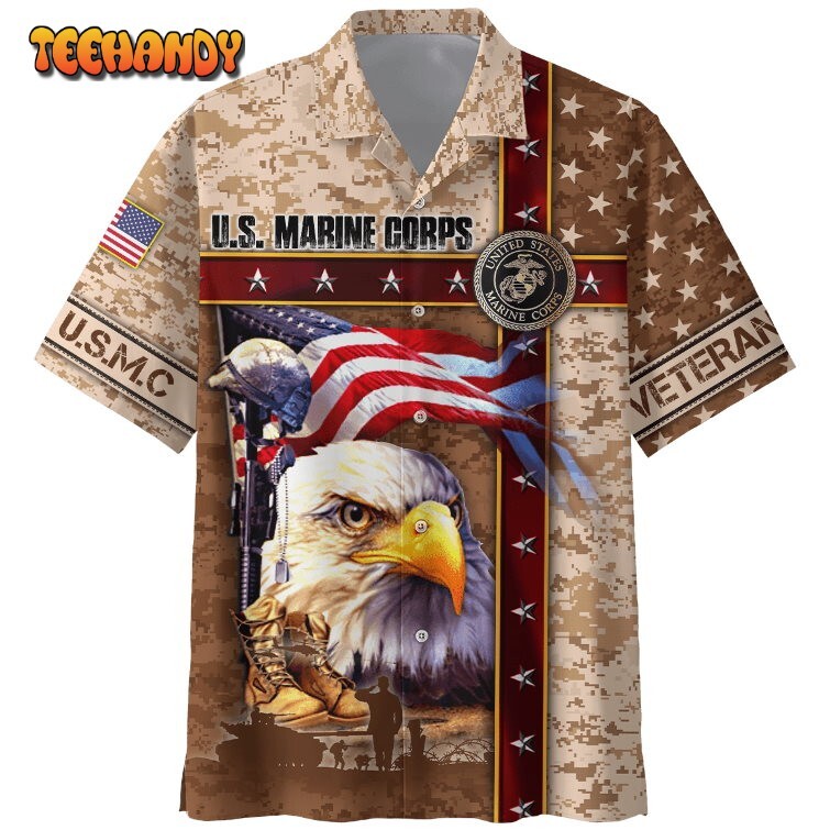 Eagle US Marine Corps 3D All Over Printed Hawaiian Shirt for Military Enthusiasts