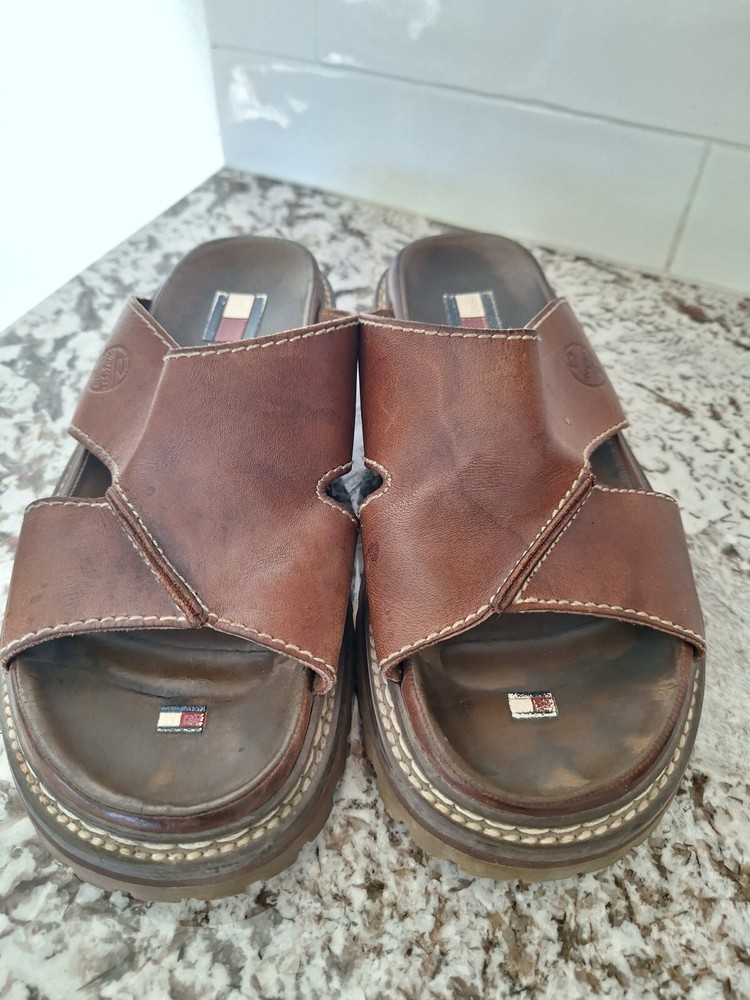Tommy Hilfiger Mens Leather Suede Chunky Slide Sandals Size 9 M