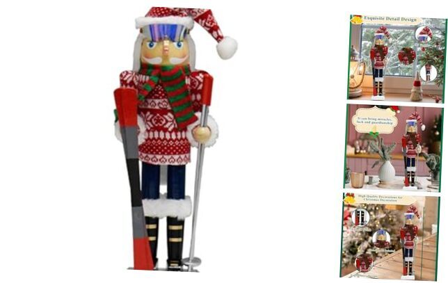 Christmas Decorations - 15 Inch Handmade Wooden Figures Skier Man Nutcracker