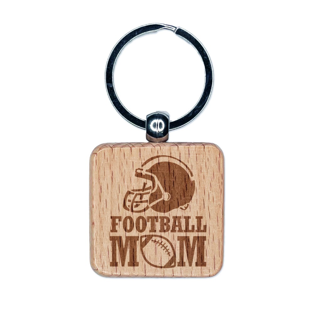 Personalized Football Mom Engraved Wood Keychain Charm  
