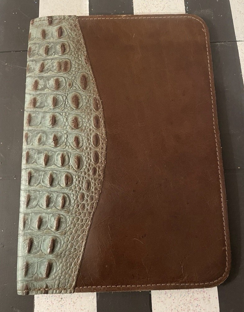 Luxury Real Crocodile Leather Planner Cover - Brown & Sage - Exotic Skin
