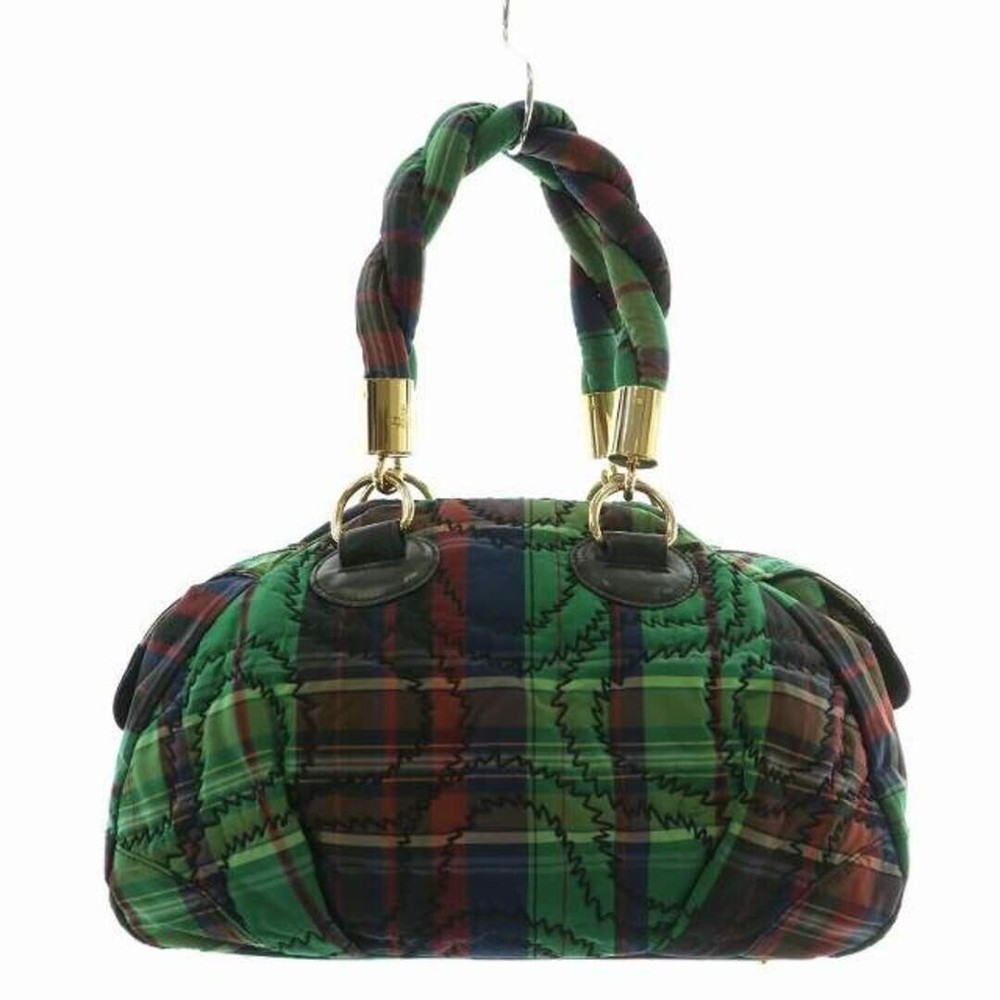 Vivienne WESTWOOD Mini Boston Bag Check pattern Orb Logo Green Nylon With bag