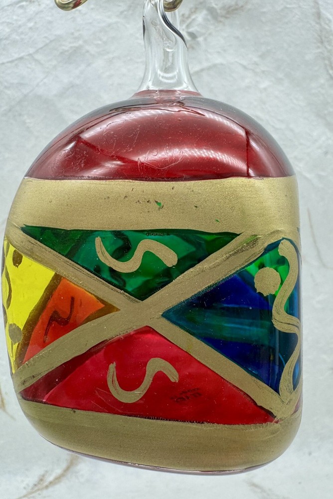 VTG Italian Glass Christmas Ornament Red Stained Glass Style Hand Crafted 4.5”
