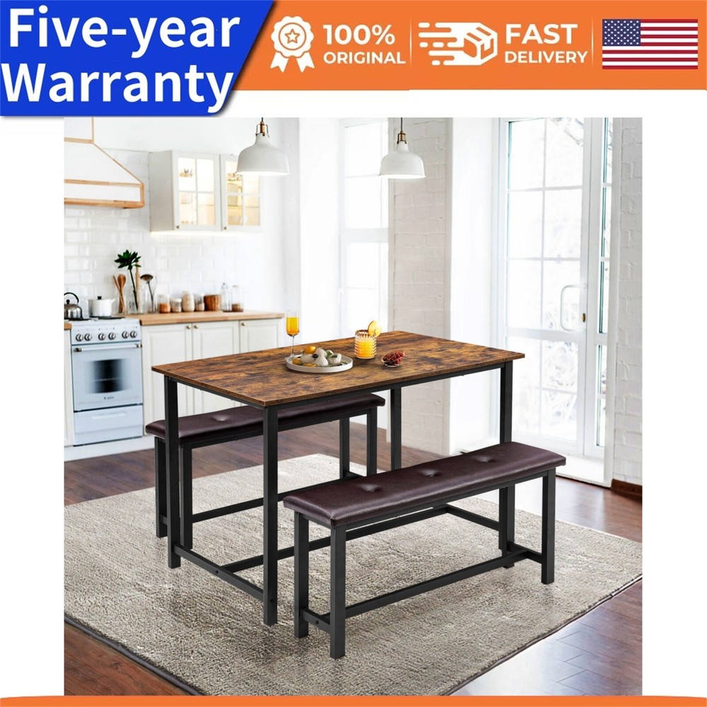 ✈️4X Kitchen Table Set with 2 Benches Dining Table Set with Upholstered Benches