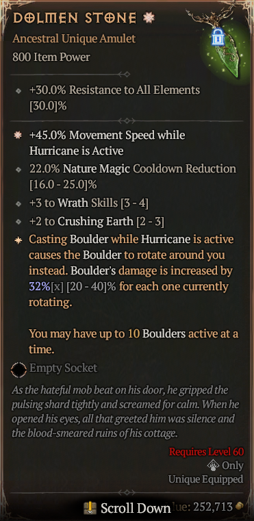 Diablo 4🔥Season 7 Softcore🔥Dolmen Stone DRUID Unique Amulet HIGH Rolls