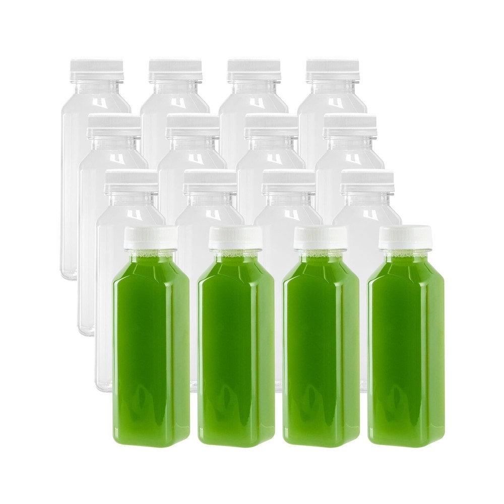 12-oz Clear Square PET Juice Bottles for Cold Pressed Drinks