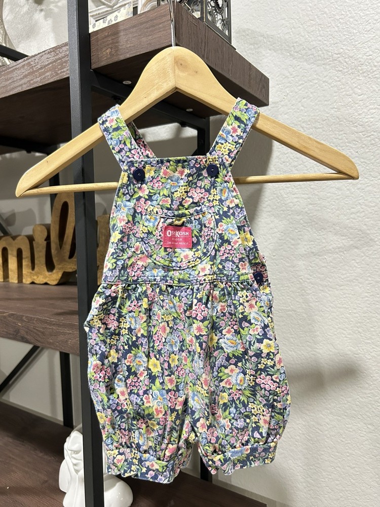Vtg Oshkosh Bgosh floral Romper Overalls 24M Kids 100% Cotton USA