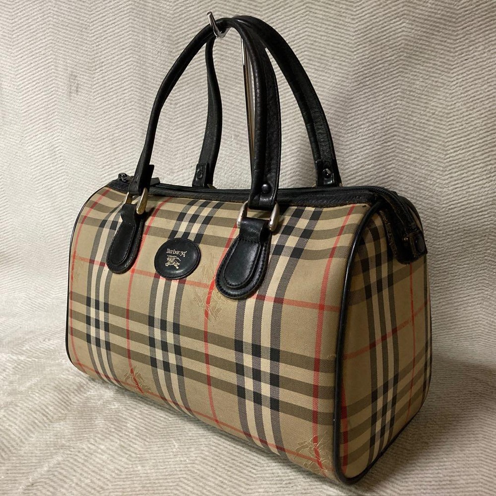 Burberry Nova check Boston Bag Tote Bag Canvas Beige Vintage Authentic