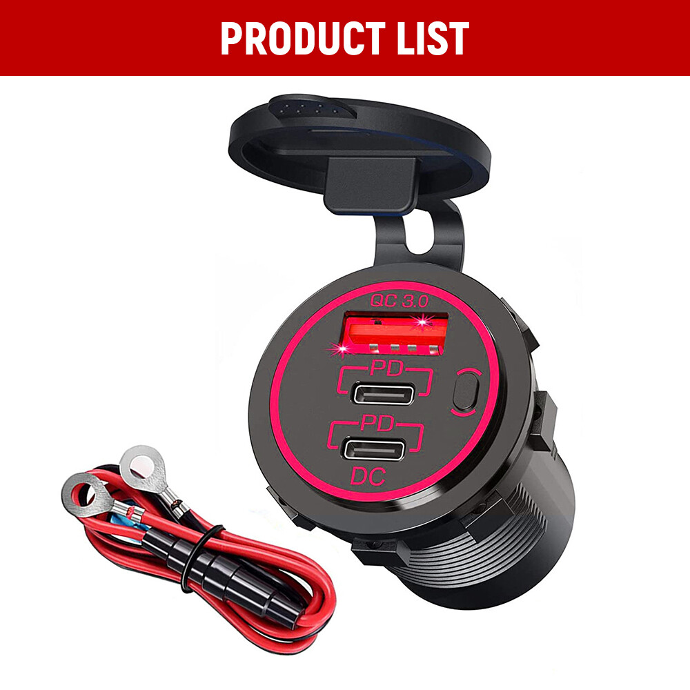 12V24V Car Charger Socket Multi USB Charger Outlet for RV Motorcycle Boat Marine