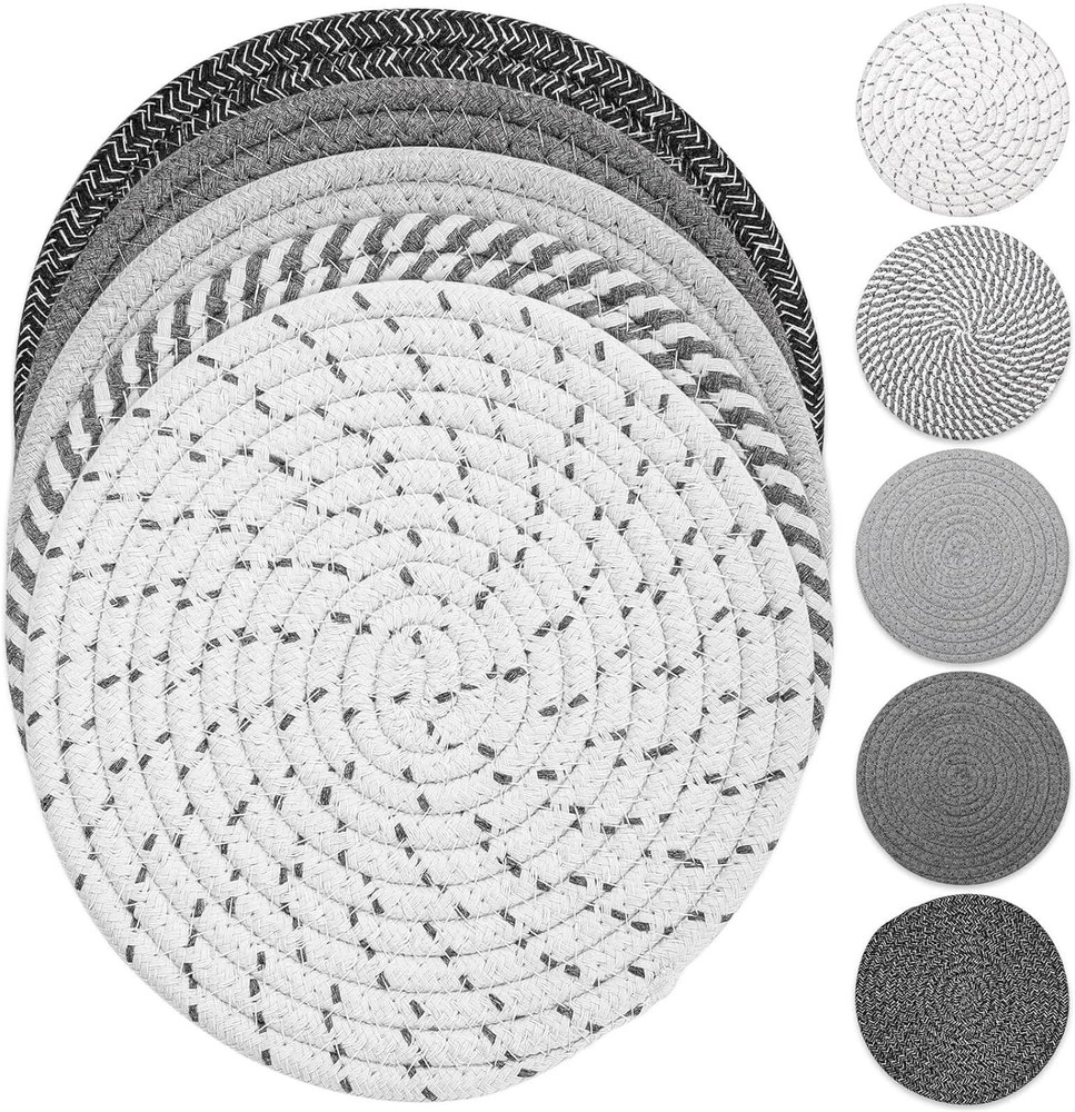 Trivet Mats Set for Hot Dishes, 5 Heat Resistant Pot Holders Kitchen Gray