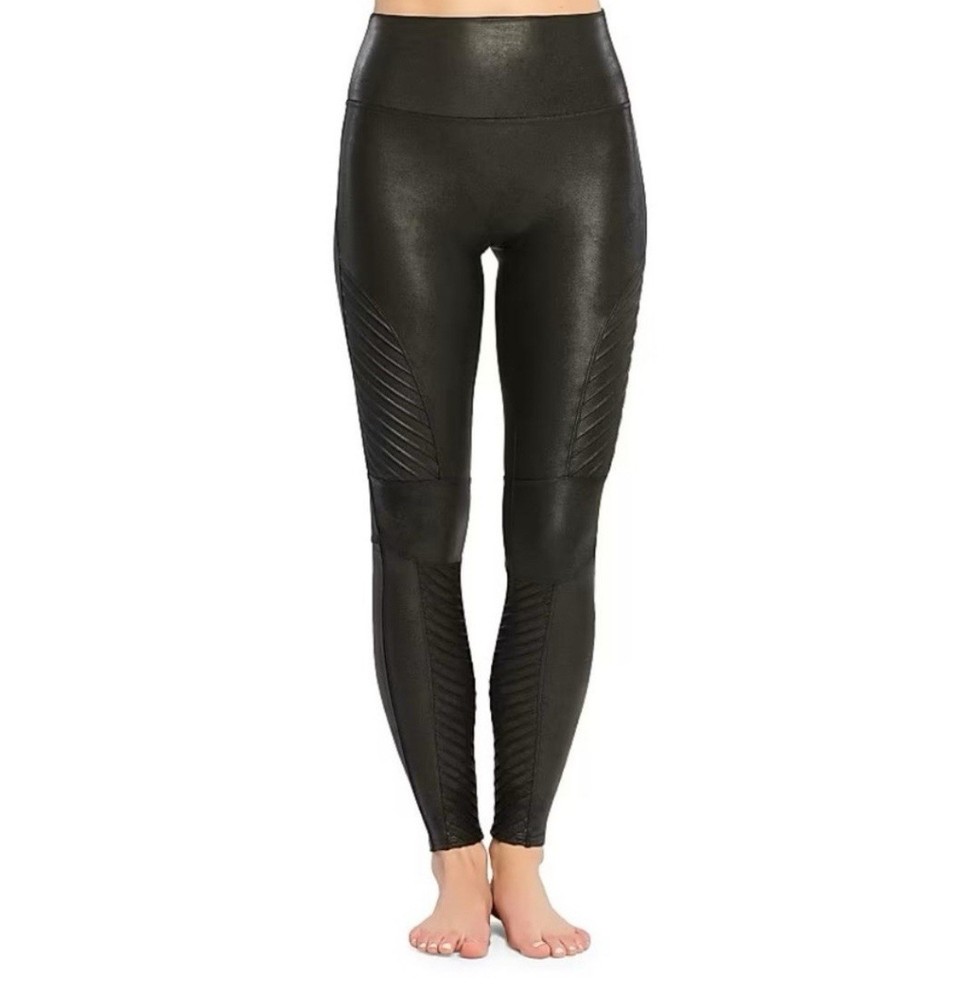 EUC Spanx Faux Leather Moto Leggings, Size Medium