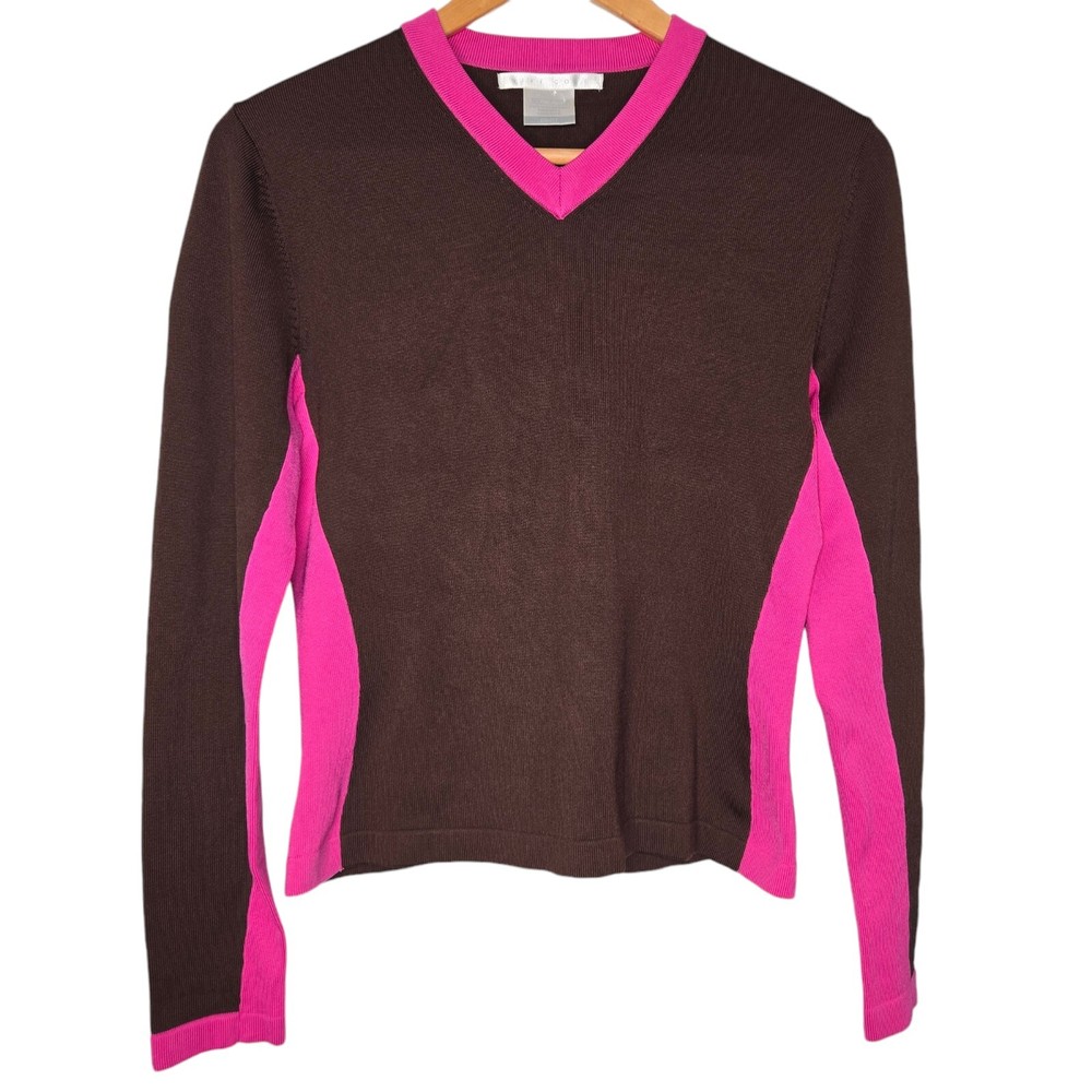 NIKE GOLF Dri Fit Womens V Neck Ribbed Top Brown Pink Size Small