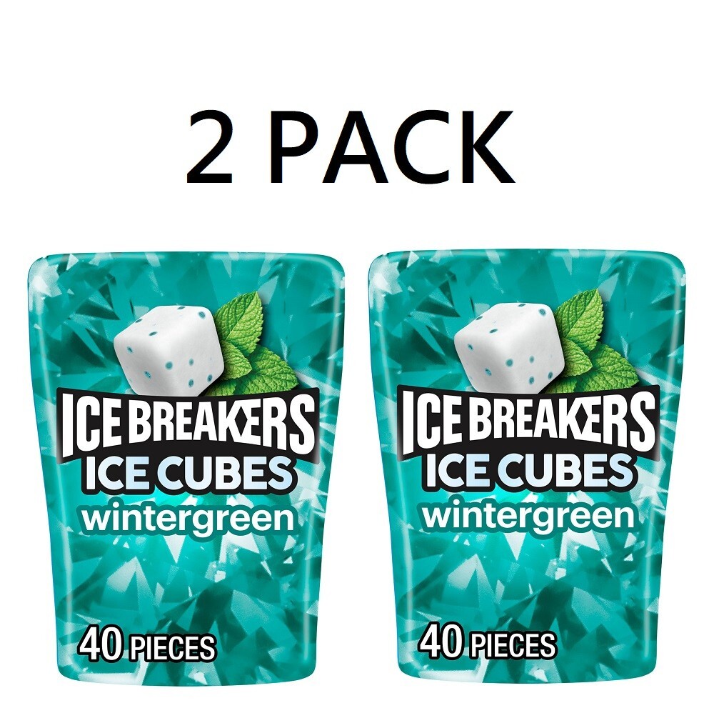 2 PACK Ice Breakers Ice Cubes WINTERGREEN Sugar Free Flavored Gum 40 pieces each