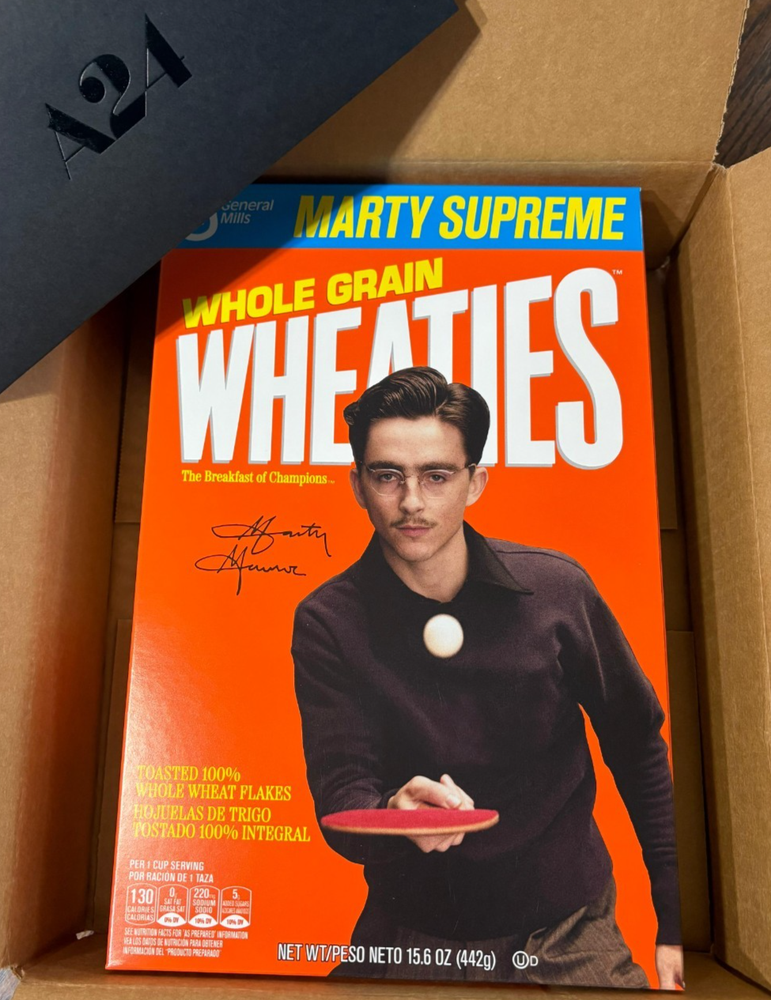 MARTY SUPREME TIMOTHEE CHALAMET 2025 RARE OFFICIAL PROMO WHEATIES BOX OF CEREAL