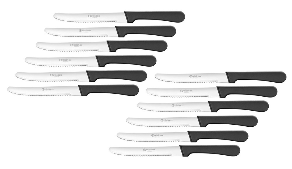 12-Piece Stainless Steel Steak Knives with Black Handles