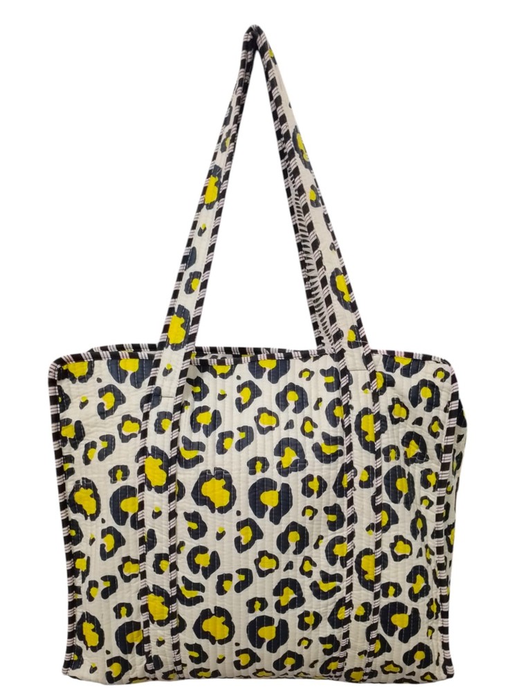 Block Print Indian Quilted Cotton Tote Bag Large Handmade Shoulder Shopping Bag