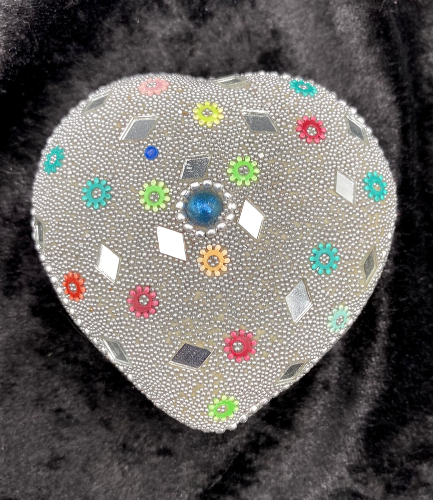 Silver Heart Trinket Box with Bejeweled Beaded Lid