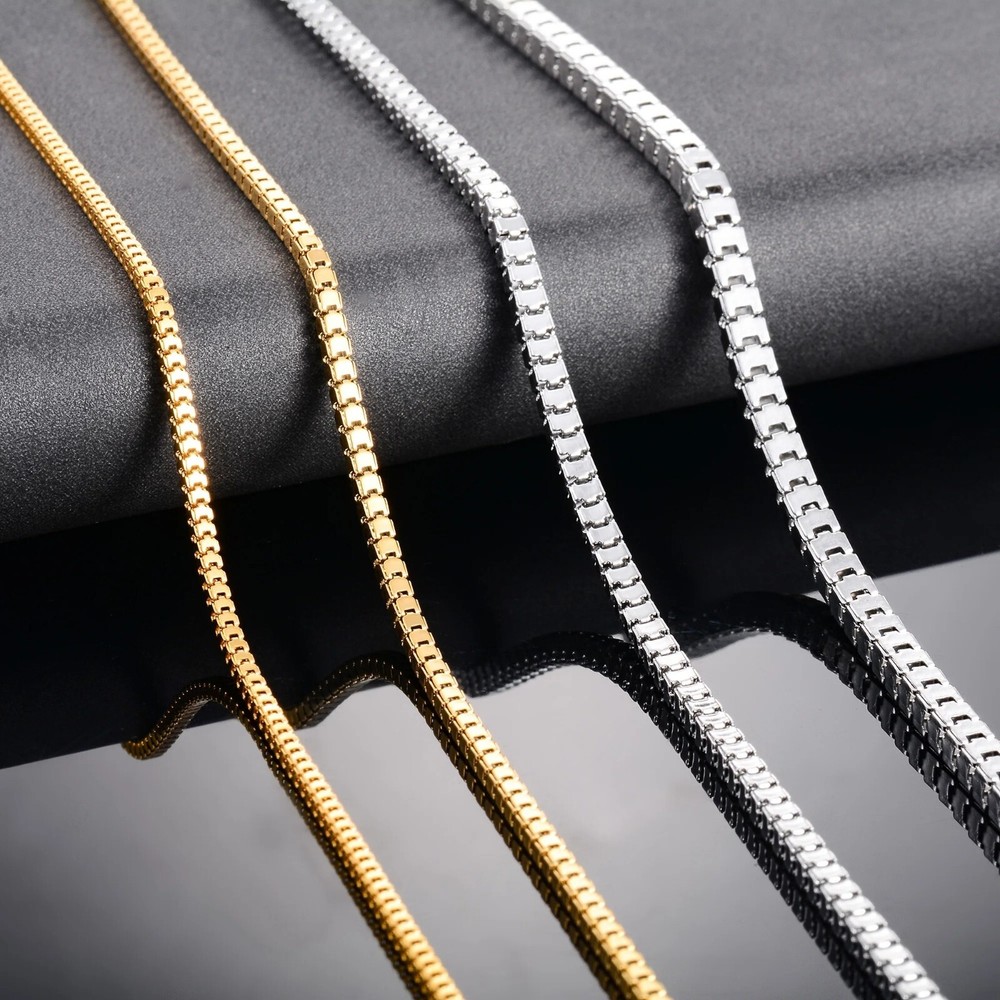 Stainless Steel Square Box Chain Necklace Men Women Silver Gold Plated Choker
