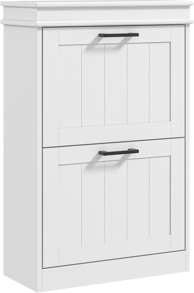 Narrow Entryway Shoe Cabinet With 2 Flip-Drawer Storage Organizer