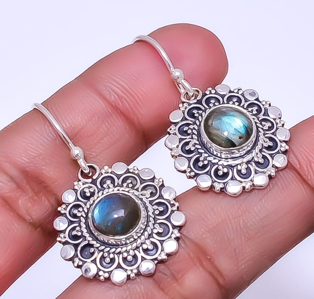 Labradorite - Madagascar 925 Sterling Silver Bali Earring 1.33
