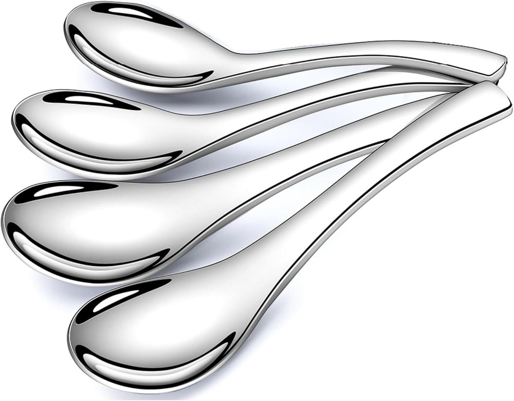 Soup Spoons,4 Pieces Stainless Steel Asian Soup Spoon 6.3 Inch Heavy-Weight Shor