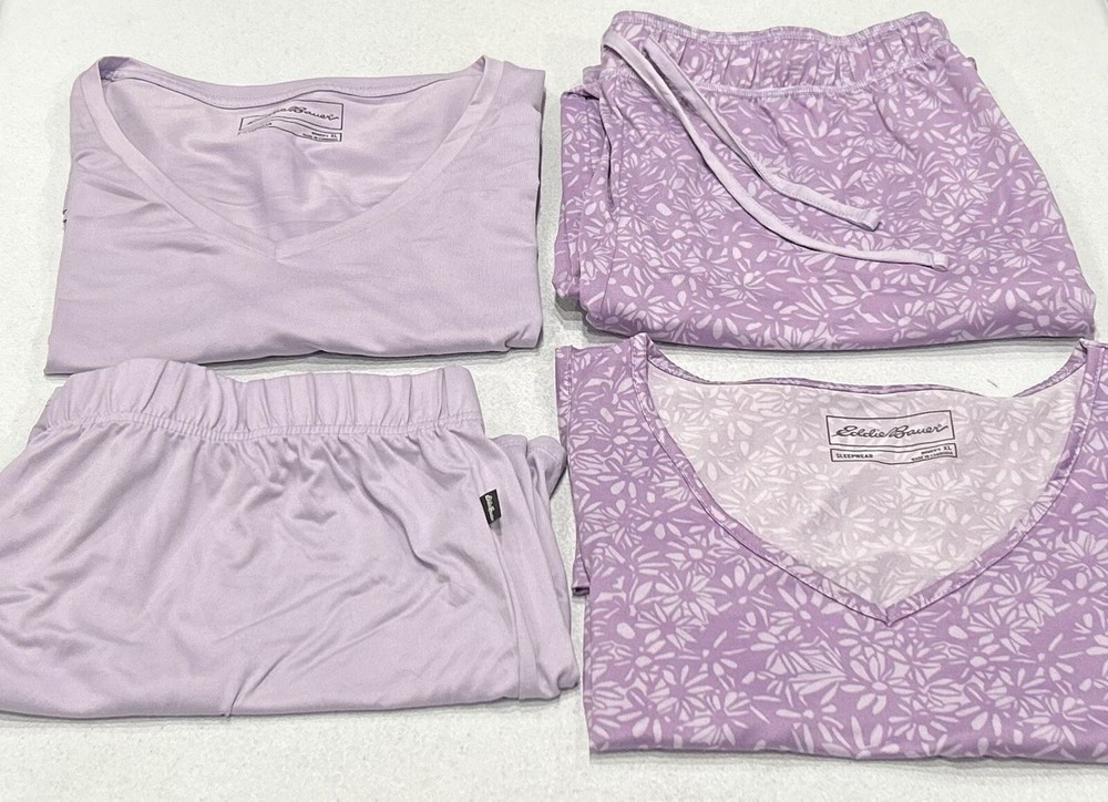 Eddie Bauer Women's 4-Piece Sleep Set Tank, T-Shirt, Shorts & Pants, Purple, XL