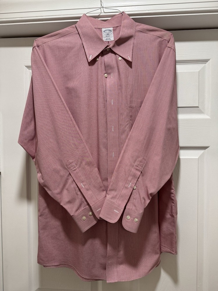 Brooks Brothers Men's 1818 Regent Red Print Dress Shirt Size 17.5-2/3