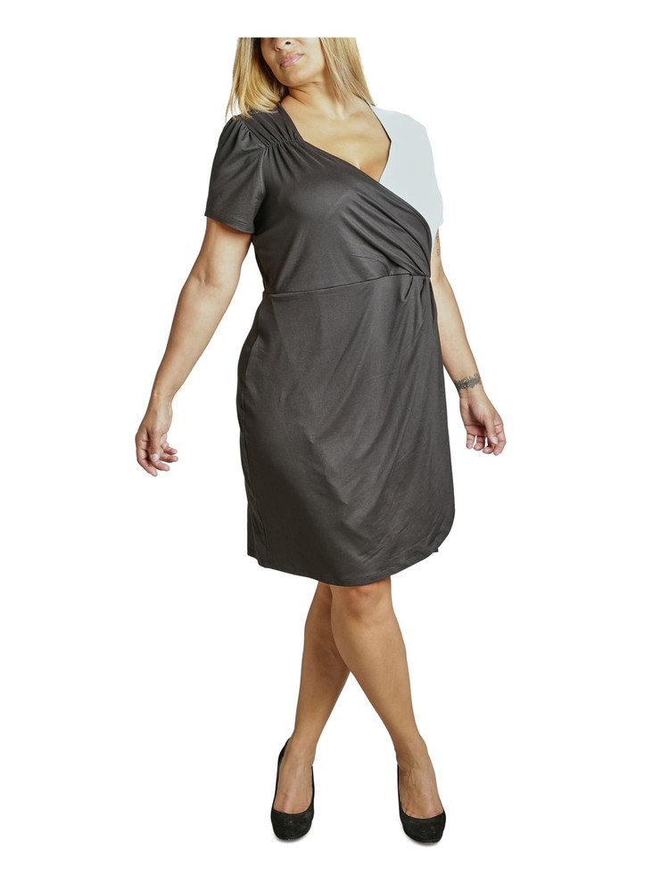 ULTRA FLIRT Womens Gray Jersey-knit Pull Over Short Sleeve Dress Plus 1X