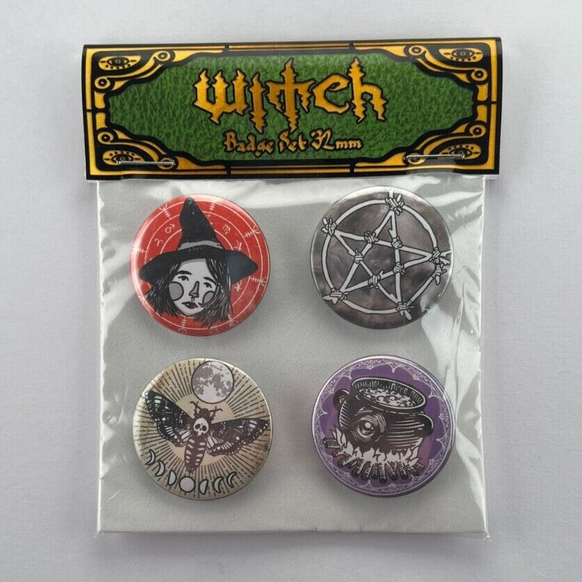 Witchcraft Pin Badge Set with 3x32mm Back Button Badges