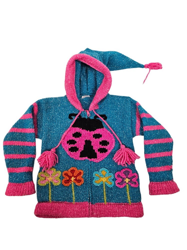 Janett'es Designs Handmade Wool Blend Full Zip Hooded Sweater Size Small H50