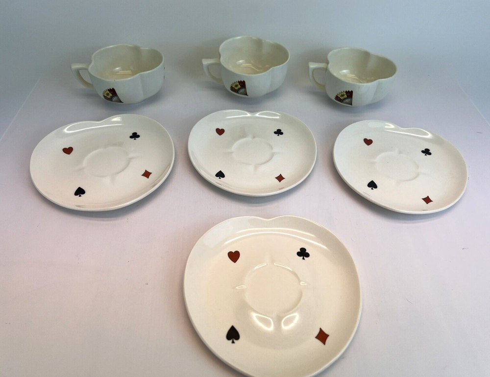 Vintage 1950s Mid Century Casino Limoges Playing Cards Cup & Saucer Set - 3 Pieces