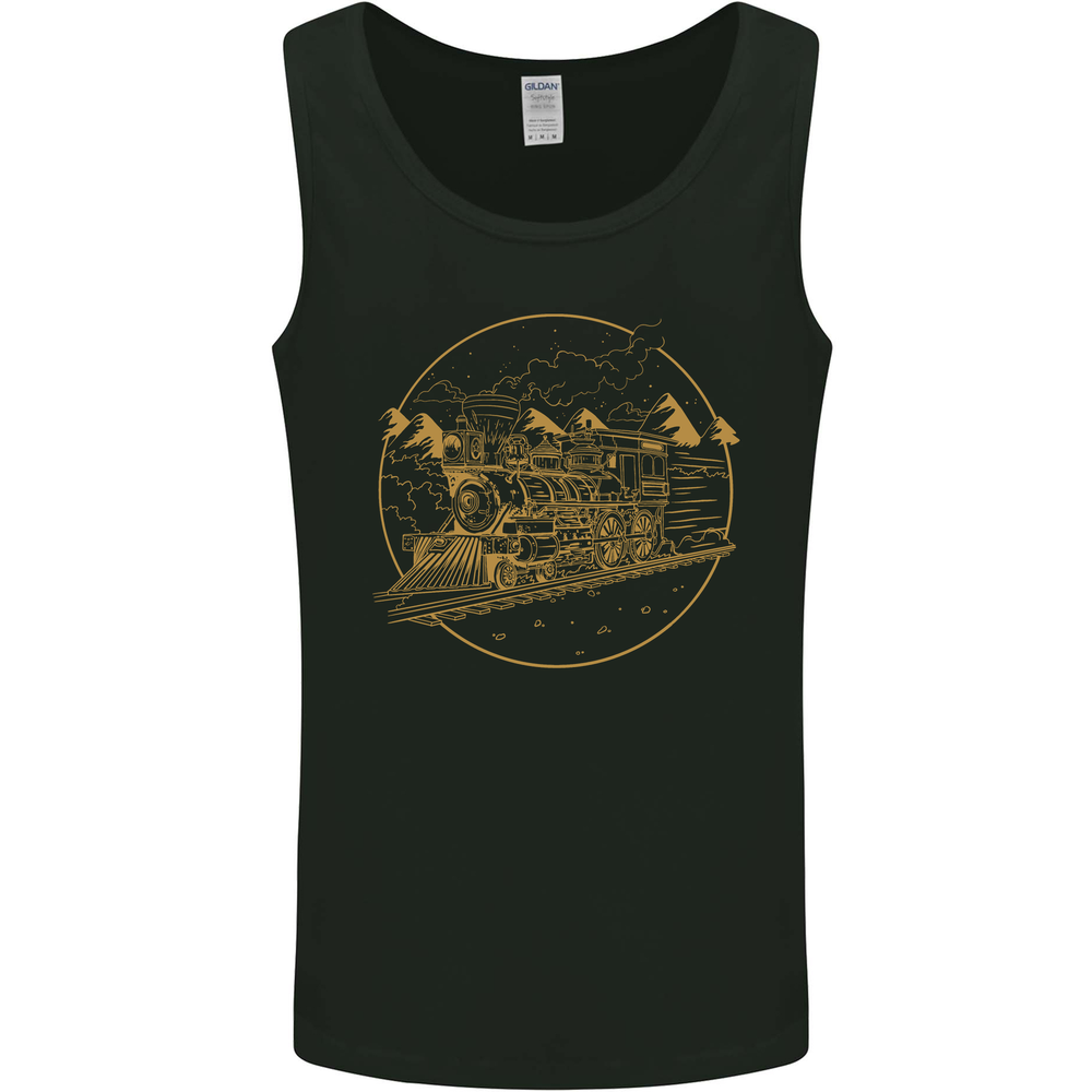 Gold Locomotive Steam Engine Train Spotter Mens Vest Tank Top