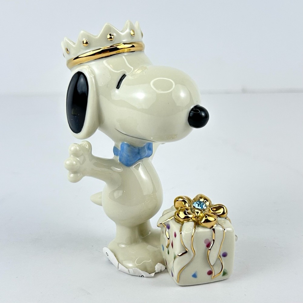 Lenox Snoopy Birthday Surprise Figurine with March Birthstone Open Box