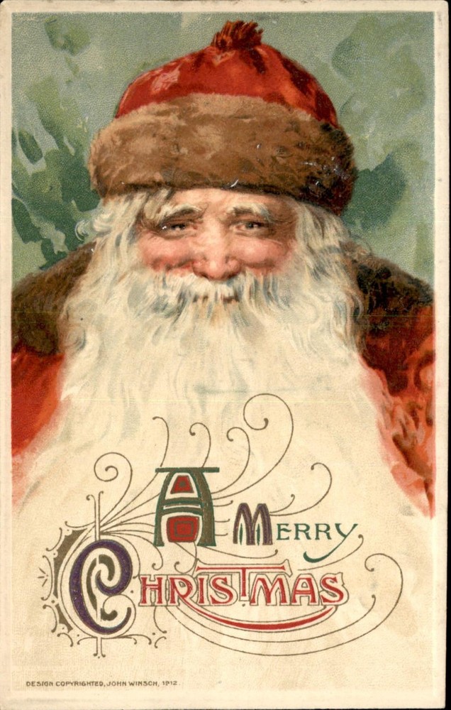 Christmas Santa Claus Smiling Art Nouveau Gilt Embossed WINSCH Vintage Postcard