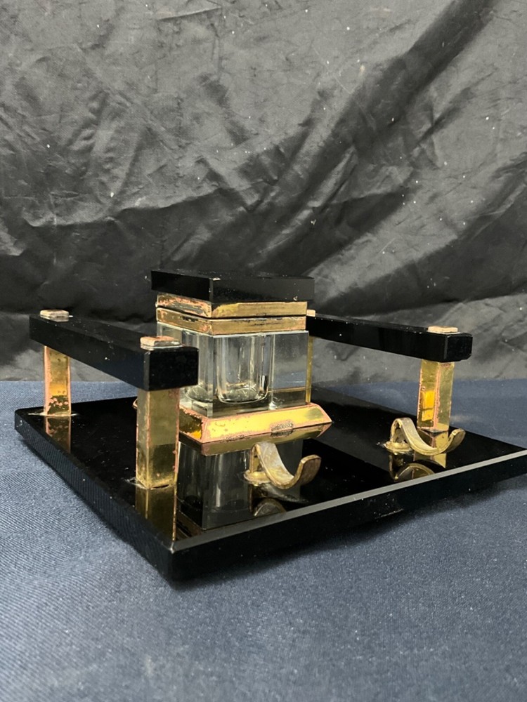 Montblanc Style Crystal Onyx Inkwell Pen Holder Luxury Art Deco