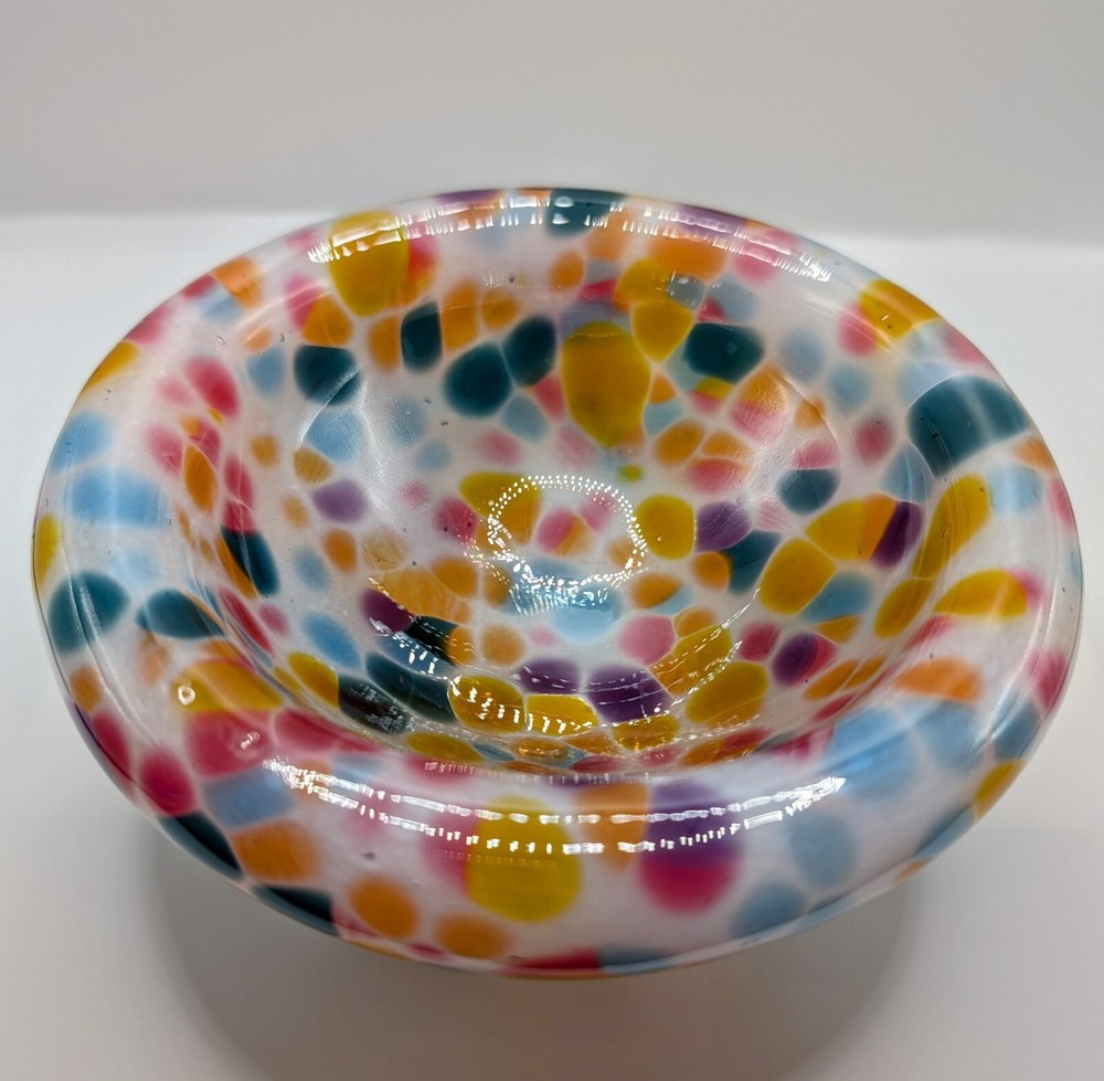Signed Blown Art Glass Bowl Kaleidoscope Of Colors Double Wall Bowl 3
