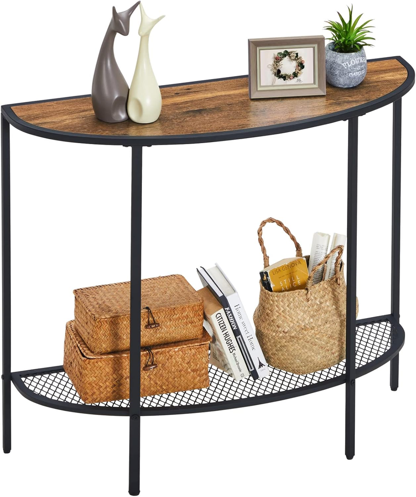 Console Table 2 Tier Narrow Entryway Table with Storage Half Moon Sofa Couch Tab