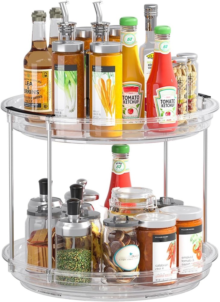 Lazy Susan 2 Tier Organizer Turntable Organization for Cabinet, Rotating Spice R