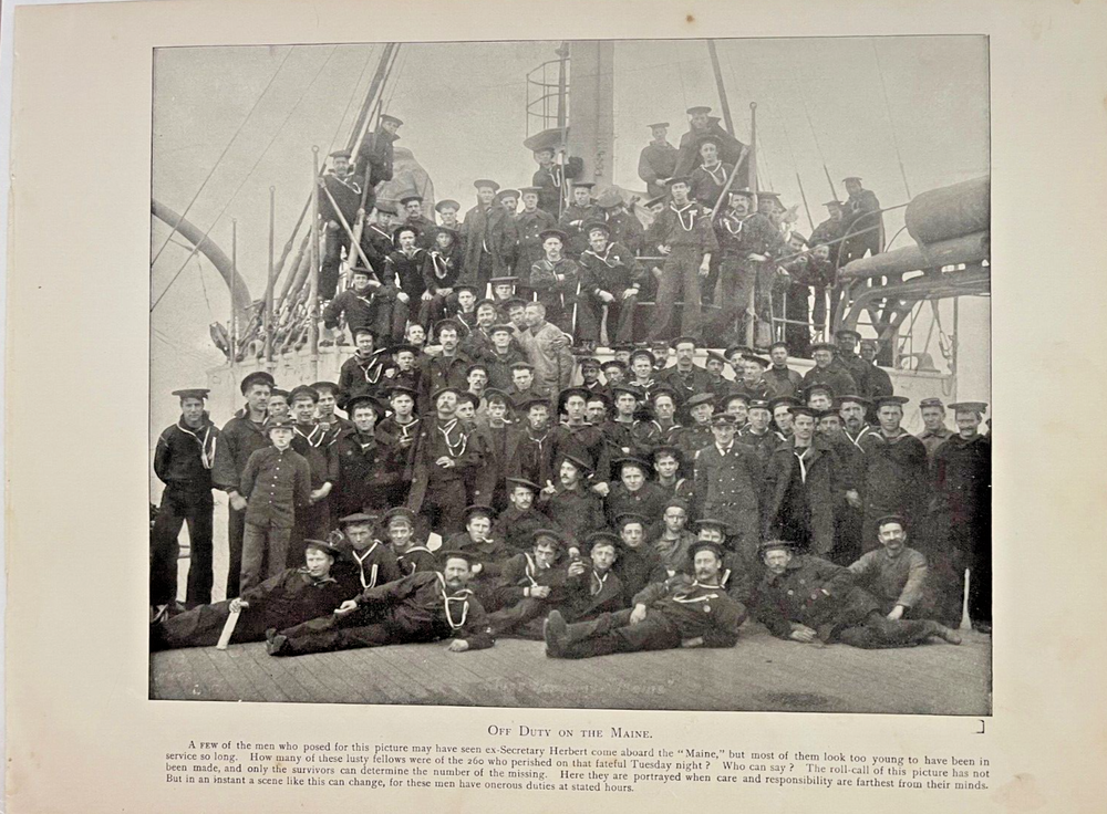 1898 Vintage Illustration Crew of Battleship Maine Spanish American War