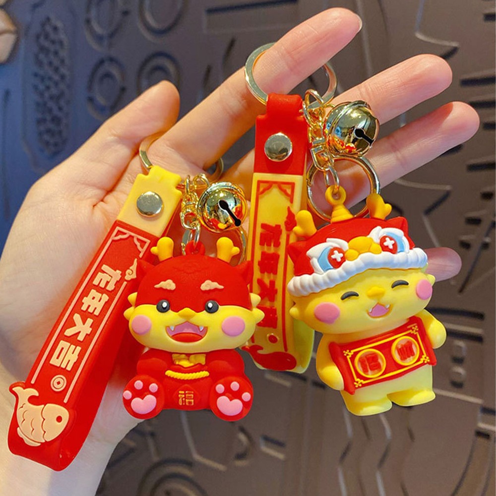 1PCS New Happy Chinese Dragon Keychain Statue Cartoon Dragon Doll Pendant