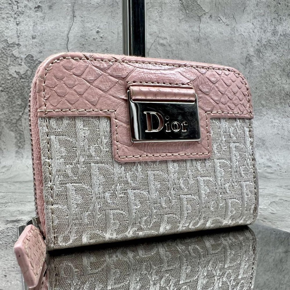 Rare Authentic Christian Dior Trotter Oblique Coin Wallet Beige Pink