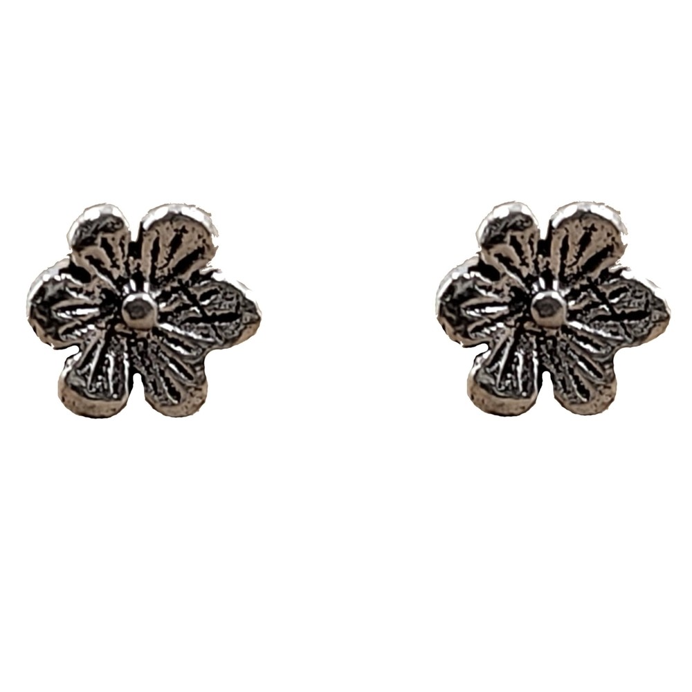 925 Sterling Silver Oxidised Classic Flower Stud Earring Silver Flower Studs