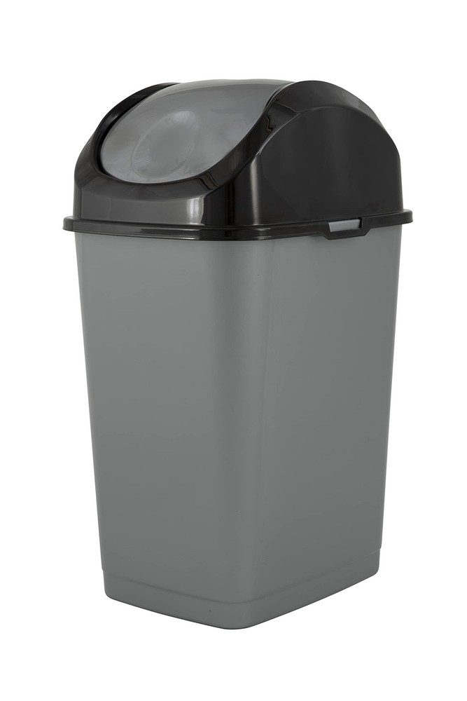 Trash Can with Swing Top Lid 9 Gallon, Grey and Black Slim Waste Bin Durable ...