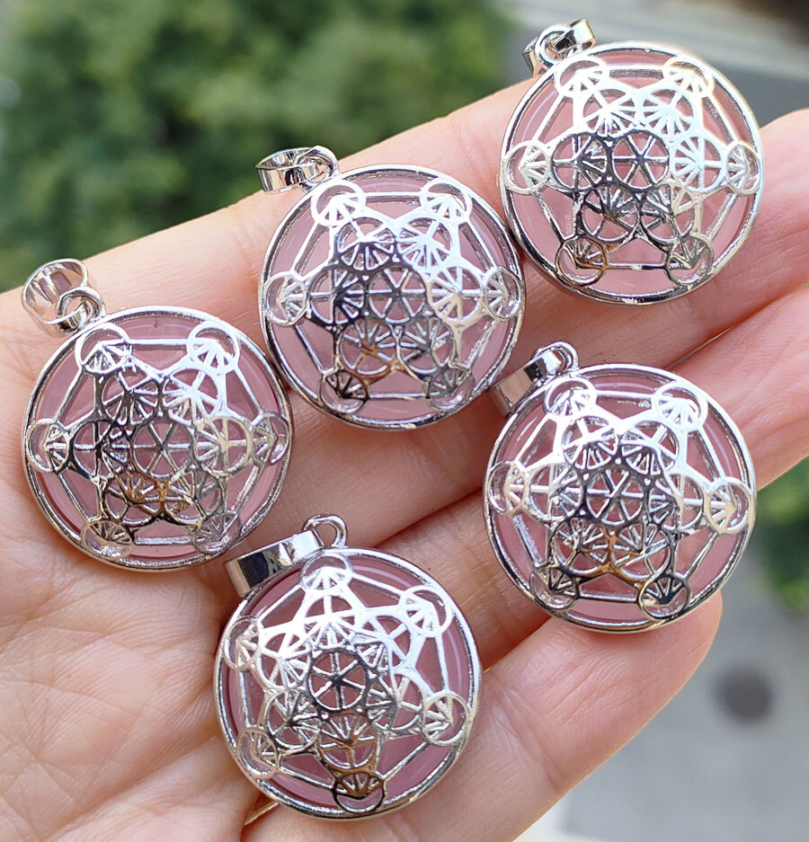 10pcs Rose Quartz Gems Space Pendants Chakra Reiki Healing Amulet Wholesale