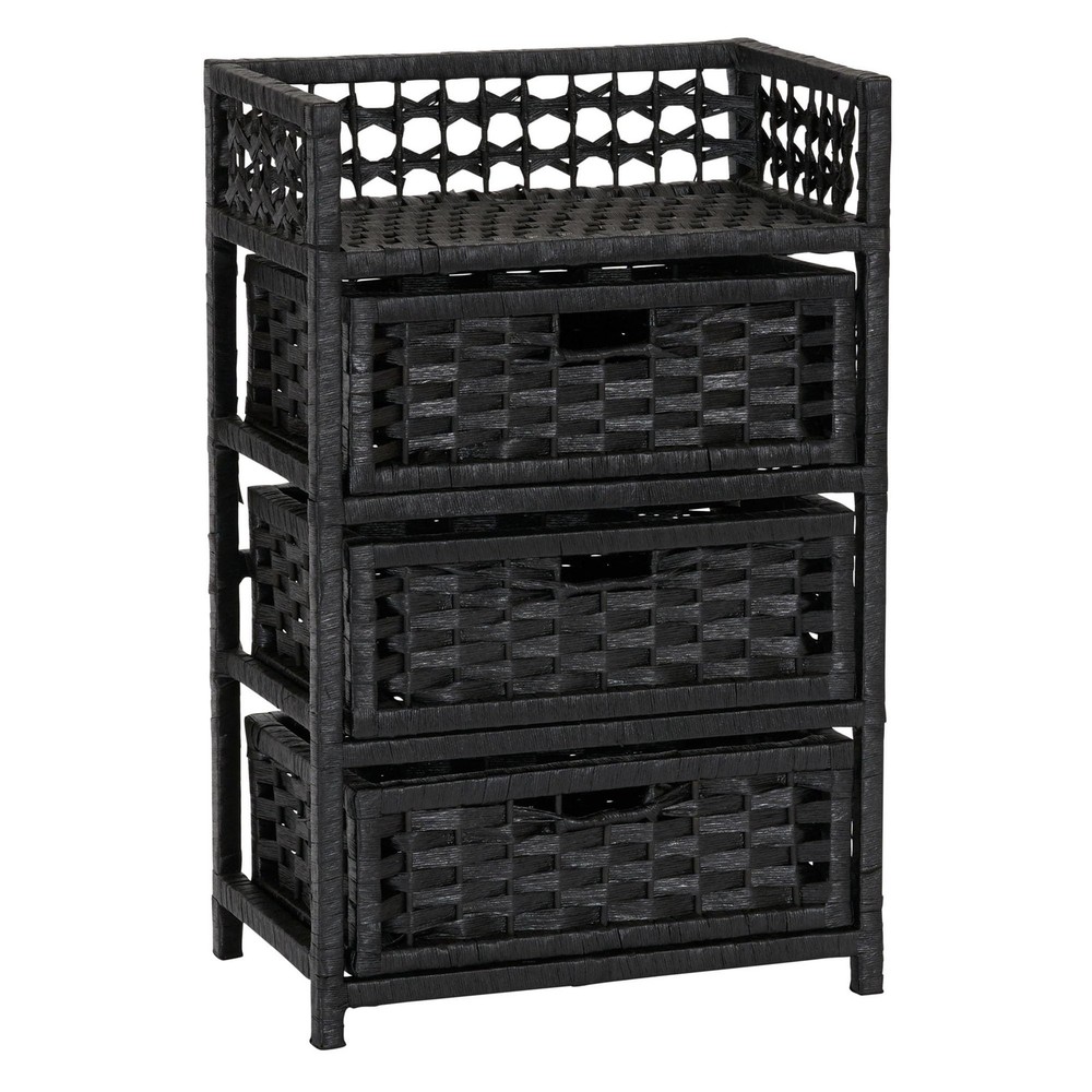 Hand-Woven Paper Rope 3-Drawer Chest, Black Stain
