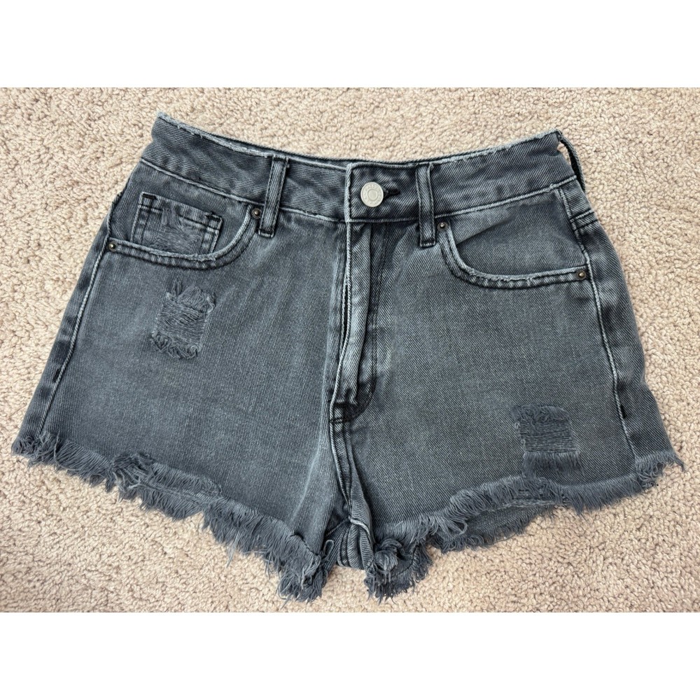 PacSun Jeans Shorts Women 23 High Rise Festival Denim Shorts Black Distressed
