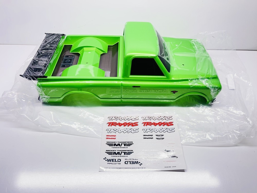 Traxxas Drag Slash Green C10 Chevrolet Body W Wing Grill Bumper Decals #9084