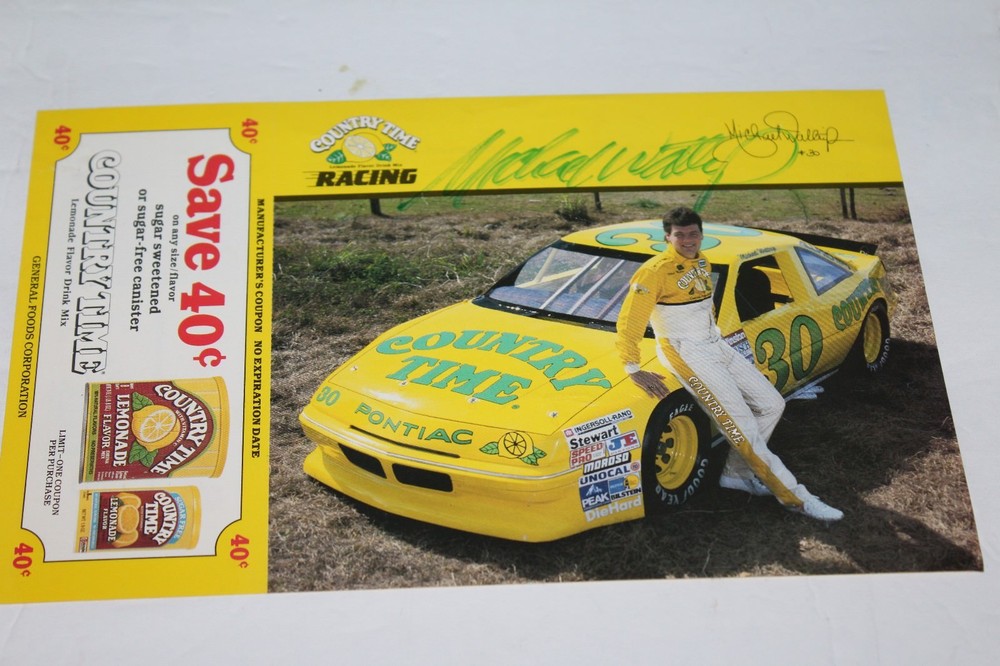 1980s Michael Waltrip Signed Country Time Race Car Photo with Coupon-image
