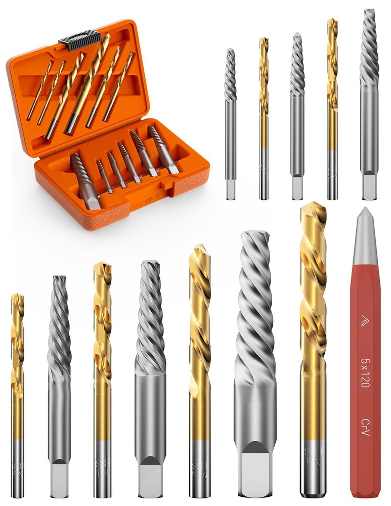 13-Piece Hex Head Screw Extractor Set for Easy Bolt Removal